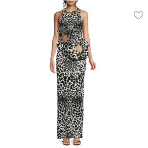 AREA Jacquard Dalmatian Print Cutout Maxi Dress